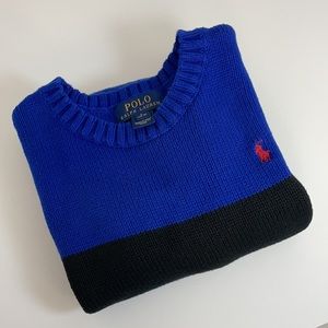 💙POLO BY RALPH LAUREN🖤BLUE STRIPED COTTON SWEATER-BOYS-SIZE L